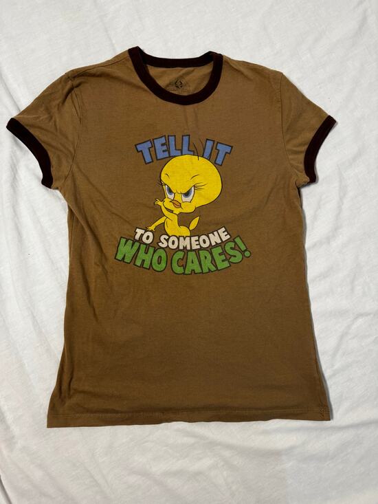 Warner Bros. Tops - Y2K Looney Tunes Tweety Bird Brown Ringer Tee Cotton Juniors Large